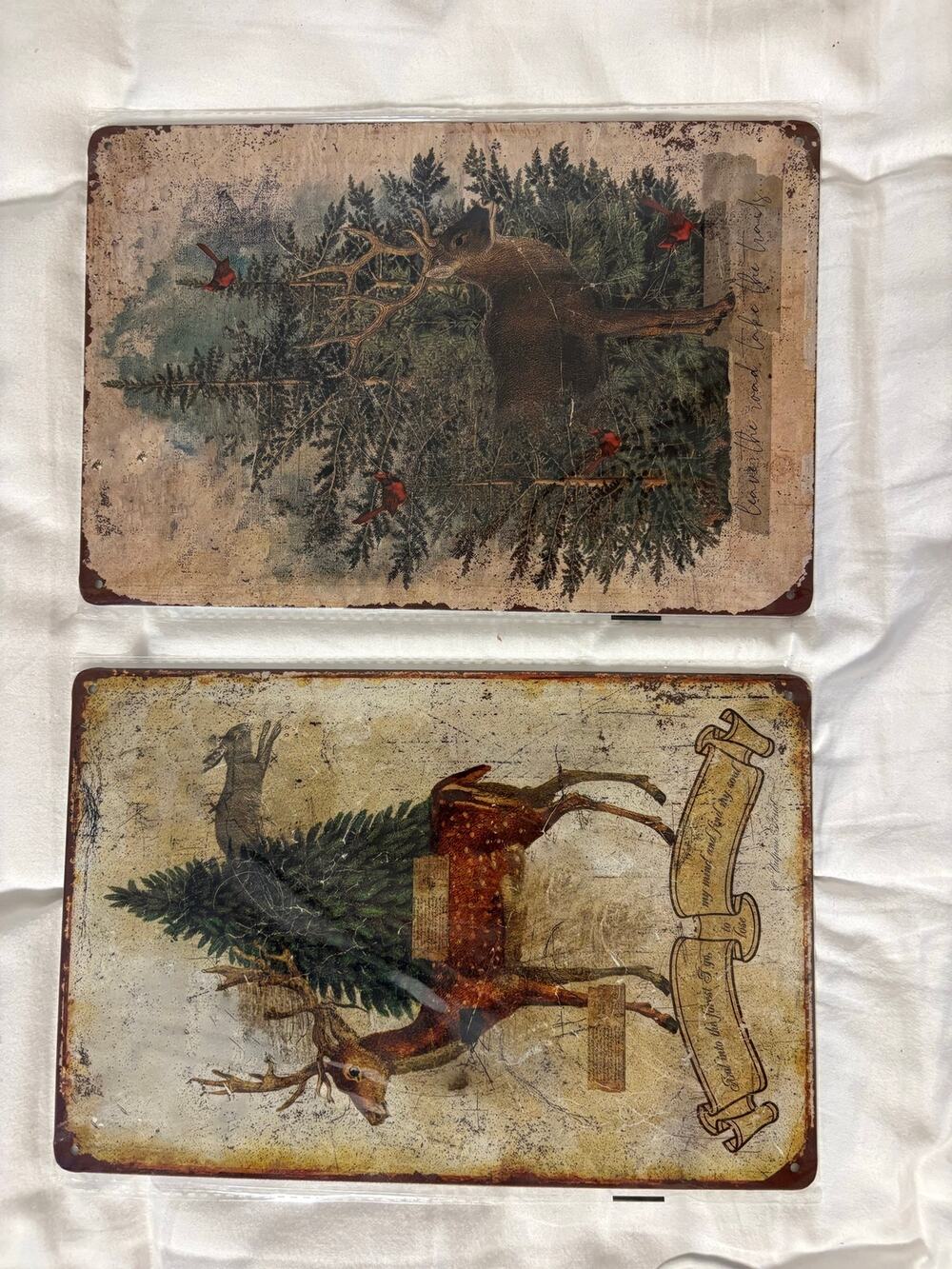 Set of 2 Metal Deer Wall Plaques Rustic Winter Woodland Cabin Decor
